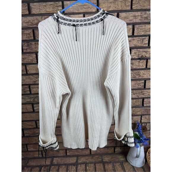 Zara Cream & Black Fringed sweater Size medium - Picture 7 of 9